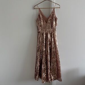 Jay Godfrey Deep V Rose Gold Sequin Skinny Strap Formal Dress Gown Womens Size 2